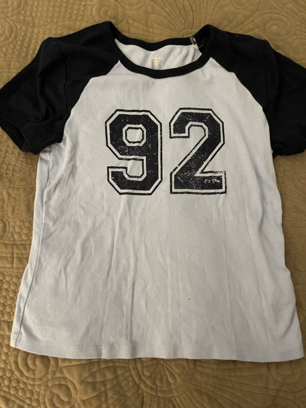Kids Raglan Baseball Tee with '92' Graphic - Black & White